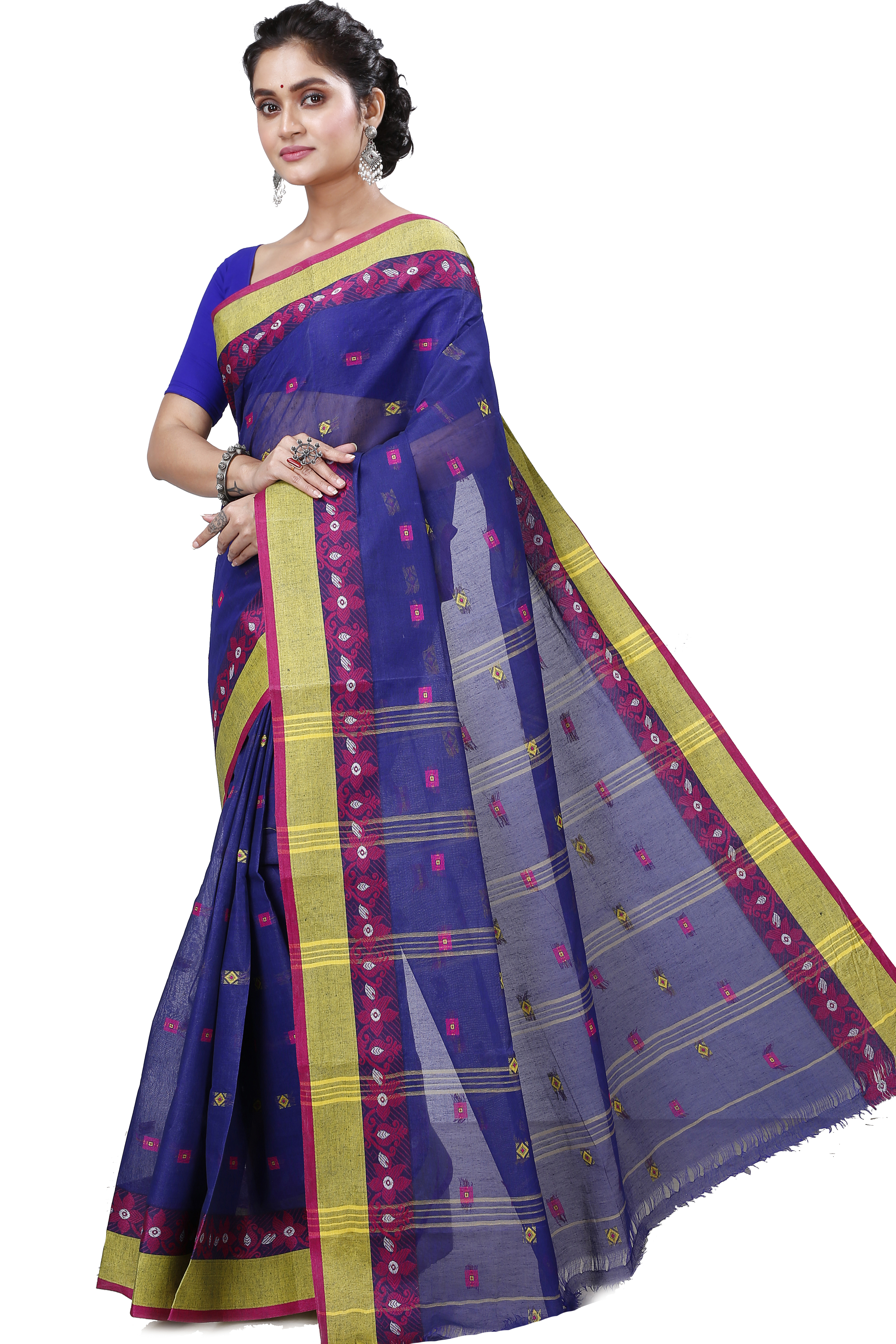 Naby Blue Pure Cotton Ramala Tant Saree (960)